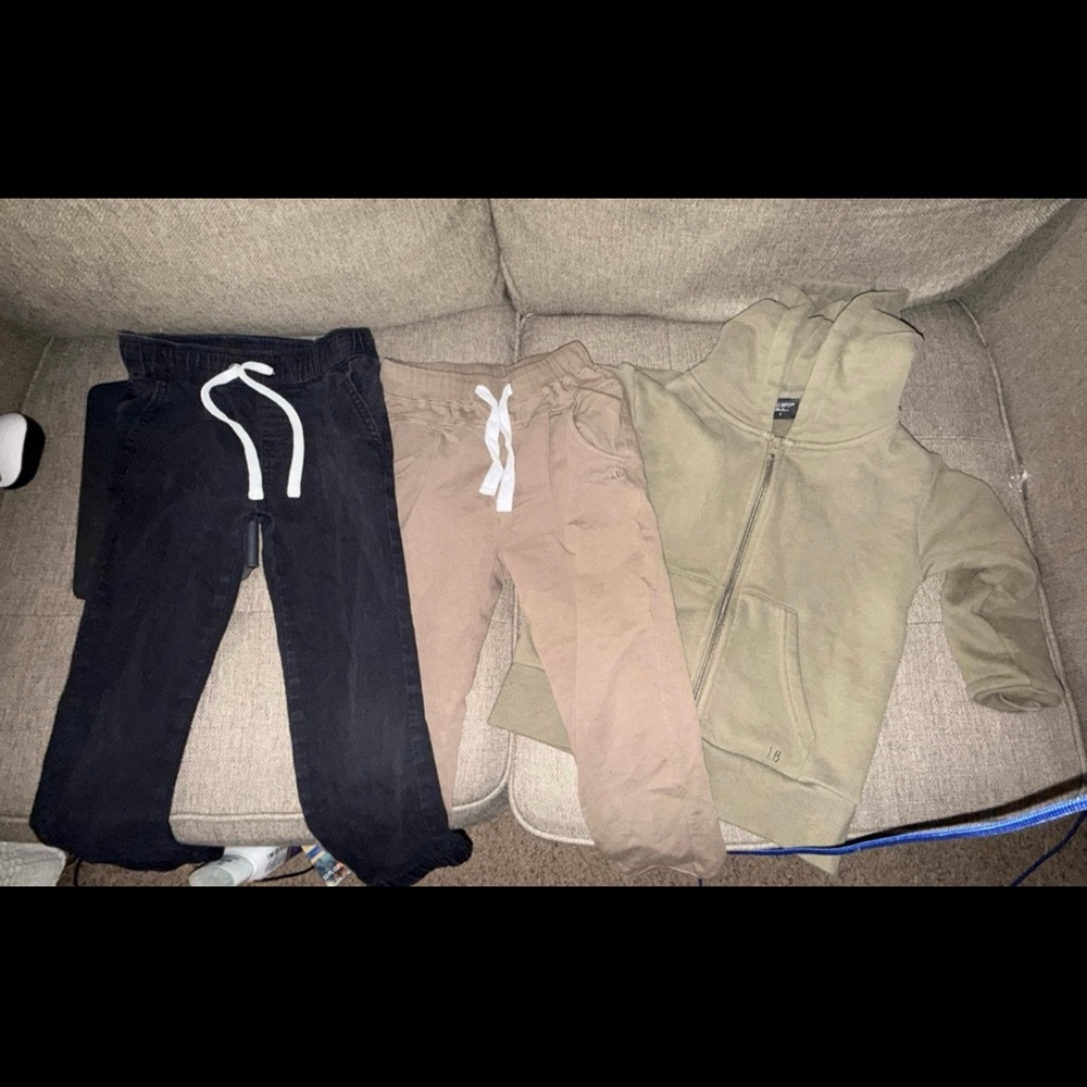 Little Bipsy Black and Tan Jogger Set with Olive Zip up Hoodie